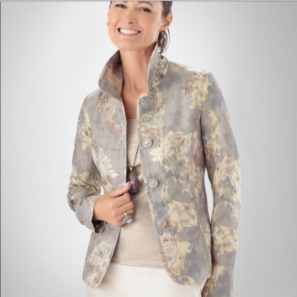 Chico's Paisley Metallic Gold Jacket NWOT Size S